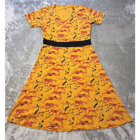 Svaha Ethnic Cave Art Arches Hunters Twirl Dress Sz: M w/ Pockets Flare - Picture 2 of 9